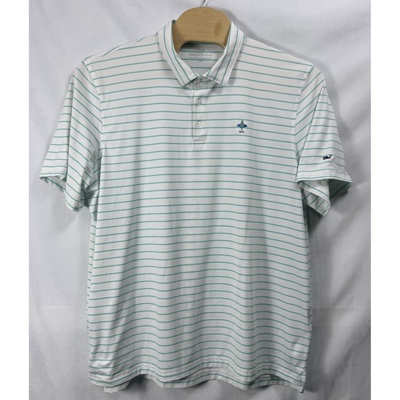 Vineyard Vines Shirt Mens 2XL WHITE GREEN Golf Performance Stretchy‎ Polo Casual - Picture 1 of 9